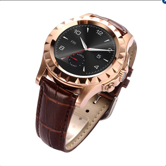 Đồng hồ thông minh dây thép Smartwatch TWJ2 dây da nâu (viền vàng)  